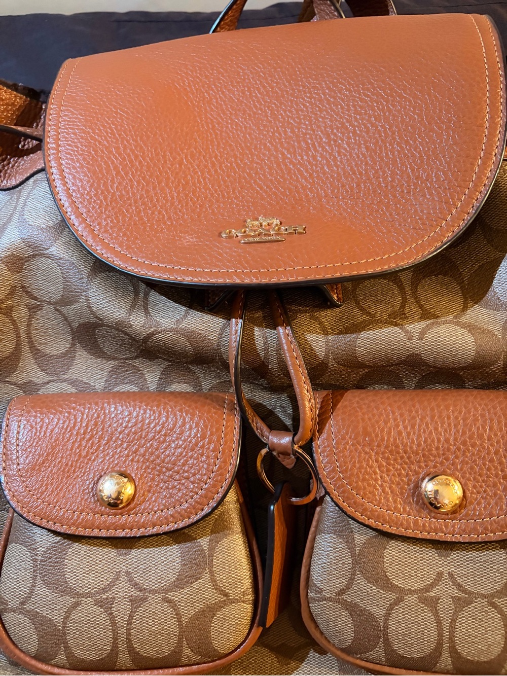 Coach Outlet Signature Canvas Drawstring Backpack in Brown/Tan, Gently Used. - Picture 3 of 7